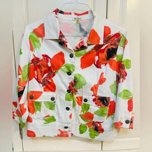 Onque Casuals Size Large Women’s Floral Blazer Orange Green Bright Colors